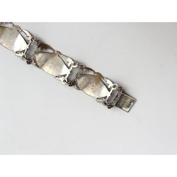 Siam Sterling Black Niello Enamel Fan Shaped Mekkalah Vintage Thai Bracelet - Picture 4 of 16